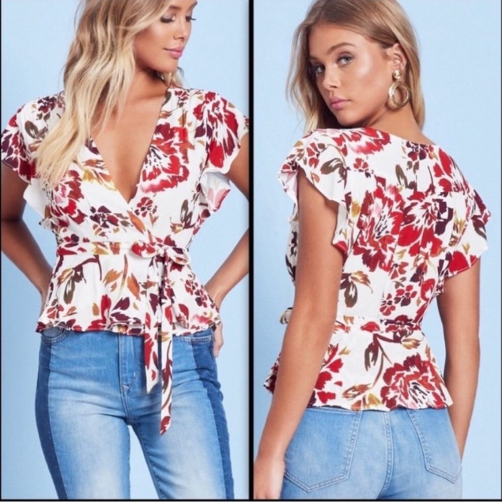 Lovers + Friends Floral Butterly Wrap Top